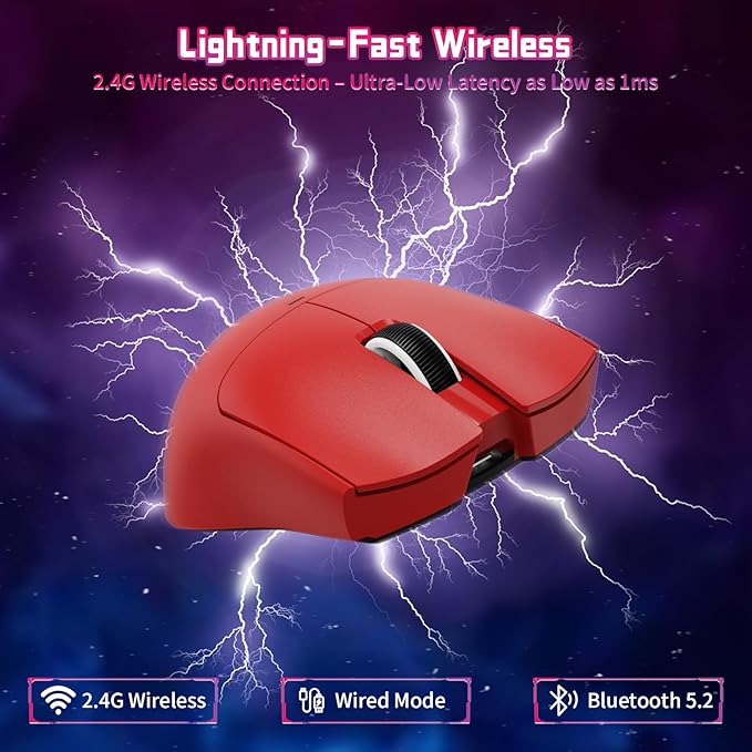 ATTACK SHARK X11SE Lightweight Wireless Gaming Mouse, 59g Tri-Mode BT/2.4G Wireless/Wired Gaming Mouse, PixArt PAW3311 Gaming Sensor, 22000 DPI, Office Mice for PC/Xbox/Win/Mac (Red)