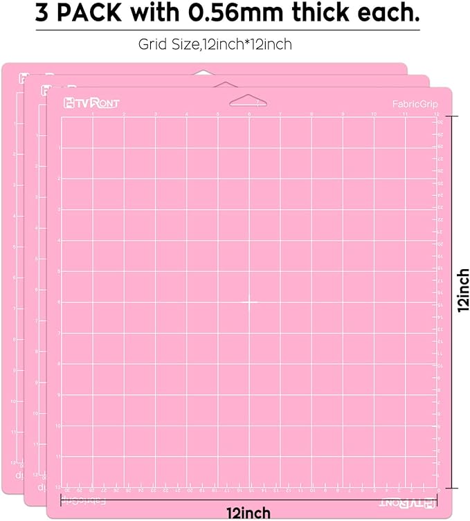HTVRONT Fabric Grip Cutting Mat, 3 Pcs Cutting Mat 12x12 Compatible with Cricut Maker 3/Maker 4/Maker/Explore 3/4/Air 2/One, Fabric Adhesive Sticky Quilting Cutting Mats Replacement Accessories
