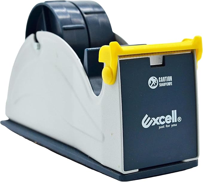 Excell ET-227 Blue/Grey Premium Twin-Roll Steel Desk Top Dispenser: 2 in. Wide (3 in. core) + LuxProdX Sticker
