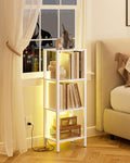 Open Book Shelf with LED Lights, 4 Tier Small Bookshelf, Narrow Freestanding Shelf Bookcase with Open Shelves, 14.96" x 10.63" x 41.26", Book Shelves for Living Room, Office, Study, White