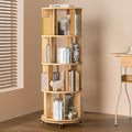 IUNVR Rotating Bookshelf, 4 Tier Solid Wood Bookshelf Tower with Lockable Wheels, 360° Spinning Revolving Bookcase for Small Spaces, Corners, Bedroom, Kids Room, Home Office, Natural