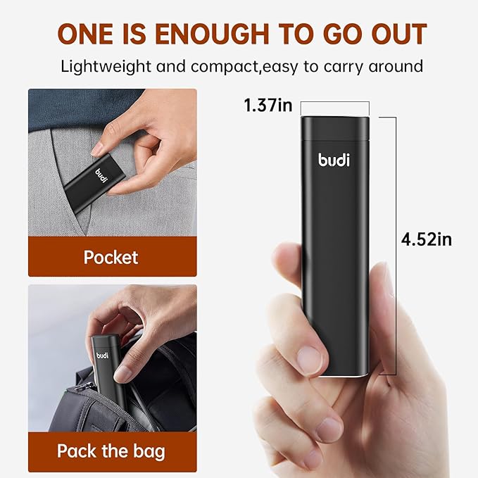 BUDI USB Adapter Kit，Multifunctional Compact Cable Card, Travel Portable Aluminum Storage Case with Micro USB A Type C Light, PD65W Charging Cable Set, Sim Card Tray Eject Tool and Slot Case-Black