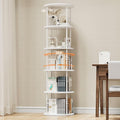 ALLSTAND 5 Tier Rotating Bookshelf, 360 ° Display Stackable Spinning Bookshelf Tower, Corner Bookshelf Tall Floor Standing Swivel Bookcase Narrow Storage Organizer for Bedroom, Living Room, White