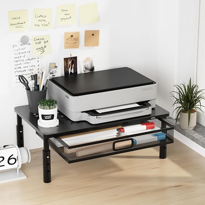 Desktop Printer Stand with Drawer,Desk Organizer for Home Office,Printer,Fax Machine,Scanner,Latop,14.57"x9.25" Black