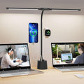 Woputne Desk Lamp, Dual Head, Smart USB A+C Charging Port, 5 Color Modes Dimmable, 2600 Lumens 12W Wide-Angle Lighting Table Lamp, 49cm Height for Bedside Reading, Office, Study, Crafts, Draw