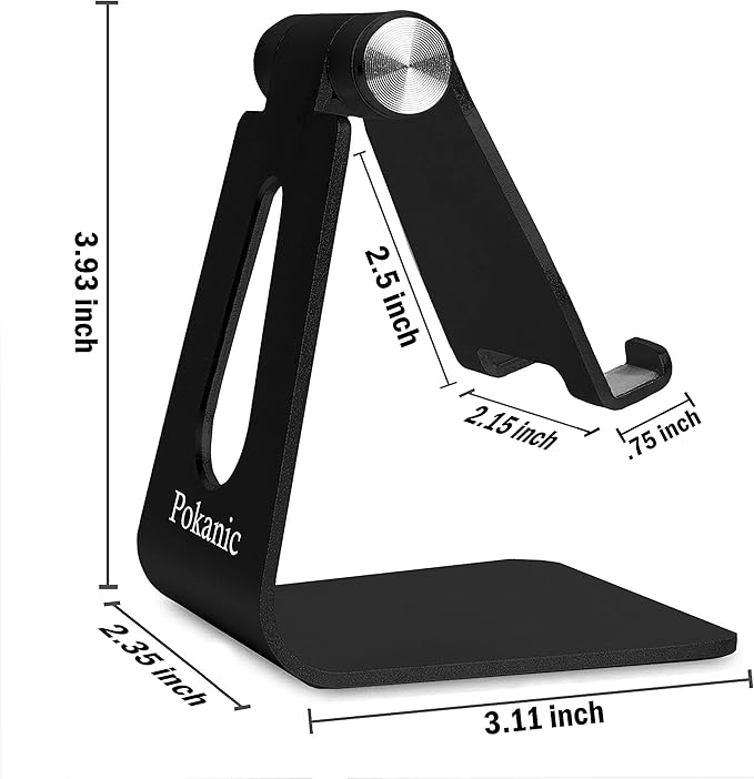Cell Phone & Tablet Stand Adjustable Multi‑Angle Aluminum Phone & Tablet Stand Non‑Slip Dock/Cradle/Charging Station for Desktop, Bed, Kitchen, Office (Black)