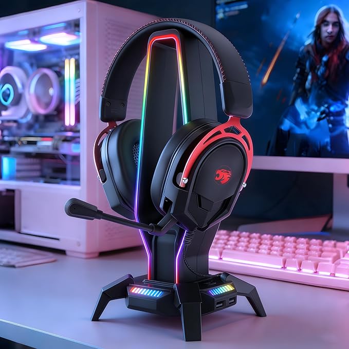 K98 Wired Gaming Headset, Durable Aluminum Frame Gaming Headset with Memory Earmuffs, 50mm Dynamic Drivers Stereo Surround Sound, Over Ear Headset for PC, PS4, PS5, Switch, Xbox One, Mac (Black)