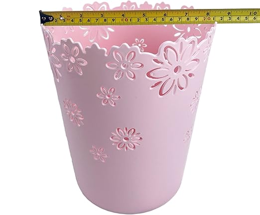 Wastebasket, Hollow Flower Shape Plastic Lidless Wastepaper Baskets Trash Can (Pink, Large)