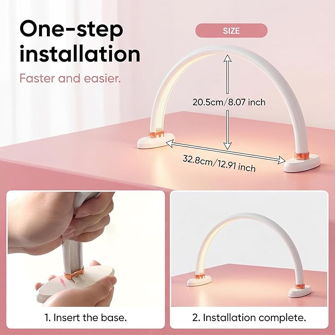 16" Half-Moon Nail Desk Lamp with Foldable Bracket, Stepless Dimming 3000–6500K Shadow-Free LED Task Light for Manicure Table/Salon, Makeup, Lashes & Crafts, Eye-Caring, DC-Powered – White