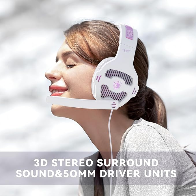 Pink Gaming Headset with Mic for PS5 PS4 Xbox Series X|S PC, Wired Gaming Headset with Noise Cancelling Microphone, Cute Gaming Headphones for Girls, Stereo PC Headset for Nintendo Switch