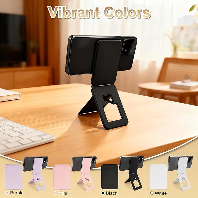 Magnetic Phone Stand, Compatible with All Smartphones 17/16/15/14/13/12 Series, Slim PU Leather Desk Stand with Multi-Angle Adjustment, Portable & Includes 1 Strong Magnetic Ring for Any Phone(Black)