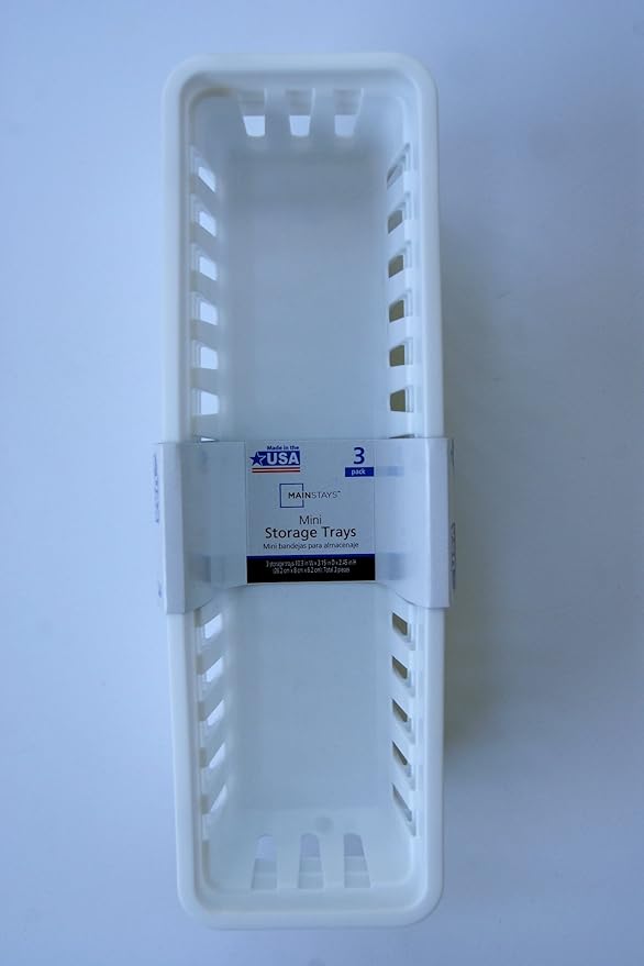 Slim Plastic Storage Trays Baskets in White- Set of 3