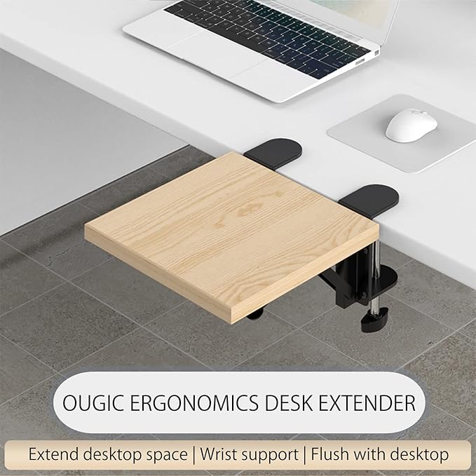 WITPOCE OUGIC Ergonomic Desk Extension Tray, 9.5 x 9.1 Inch Desk Extension Tray, Punch-Free Clamp Foldable Keyboard Drawer Tray Wrist Rest Computer Elbow Support