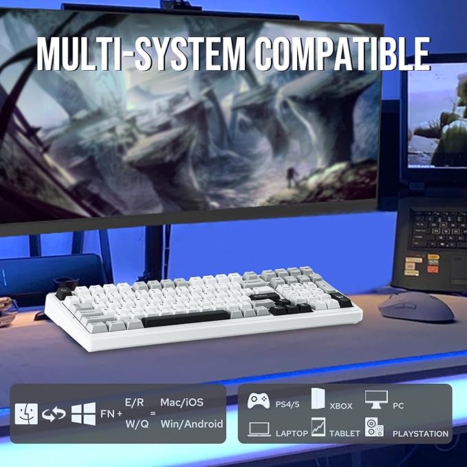 EPOMAKER x Aula F99 Wireless Mechanical Keyboard, Hot Swappable Gasket Custom Gaming Keyboard with Five-Layer Padding, BT/2.4GHz/USB-C, 8000mAh Battery (White Grey, Nimbus V3 Switch)