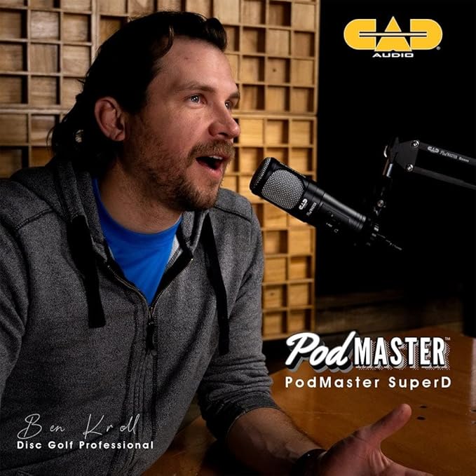 CAD PM1200 PodMaster™ SuperD Professional Broadcast / Podcasting Microphone with SuperD VOG Dynamic Capsule, supplied with Broadcast Boom Mic Stand