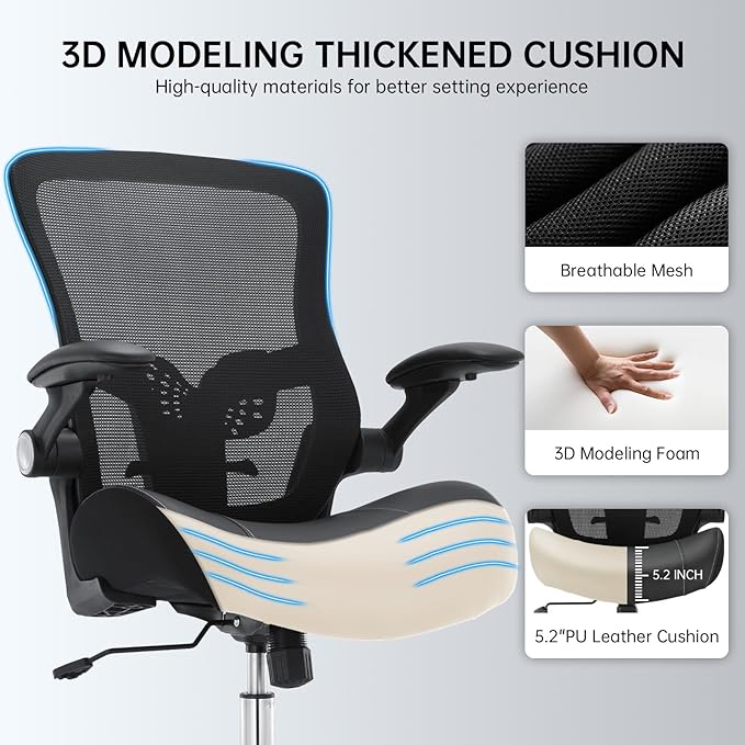 Big and Tall Office Chair 400lbs, Ergonomic Desk Chair with Wide 3D Modeling Foam Seat Cushion Heavy Duty Computer Chair with Adjustable Lumbar Support & Arms, Mesh Executive Chair for Home Office