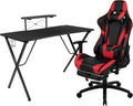 Flash Furniture Black Gaming Desk and Red/Black Footrest Reclining Gaming Chair Set with Cup Holder, Headphone Hook, & Monitor/Smartphone Stand