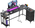 DEVAISE L Shaped Desk with Drawers, L Shaped Gaming Desk with Power Outlets, LED Lights, Monitor Stand, Computer Table, Large Corner Desk for Home Office (Black, 66 Inch)
