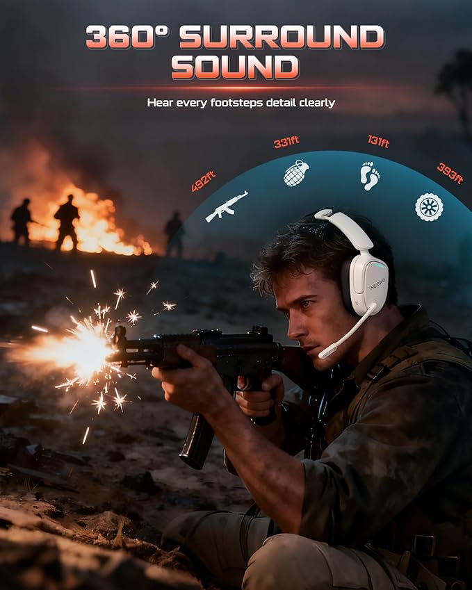 NUBWO Wireless Gaming Headset for PS5/PS4, PC, Laptop, Mac, 20ms Low-Latency, 80Hr, Zero Interference, PS5 Headset with 2.4GHz USB/Type-C, 7.1 Surround Sound, Bluetooth Gaming Headphones with Mic