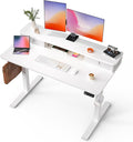 FiCiHi 48x24 Inch Standing Desk with Drawers, C-Clamp Mount Compatible, Electric Adjustable Height Computer Stand Up Desks, Home Office Sit Stand Table with 3 Preset Heights, White