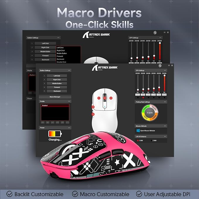 Attack Shark X3 Wireless Gaming Mouse, 49g Ultralight, PixArt PAW3395 26000 DPI, Bluetooth/2.4Ghz /Wired Tri-Mode, 200Hrs Rechargeable Battery, Kailh GM8.0 Switch for PC/MAC/Win - Rose Red&Tape