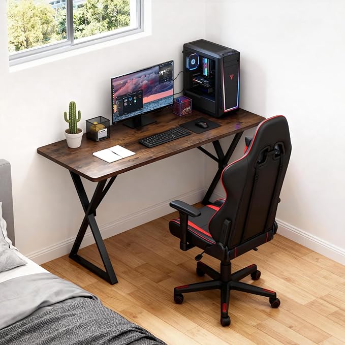SMILHELTD Heavy Duty Office Desk Industrial Grade Computer Desk with 1" Thick Desktop & 1 mm Reinforced Metal Frame Sturdy Workstation for Home Office Gaming Dorm 47.2" W x 23.7" D x 29" H