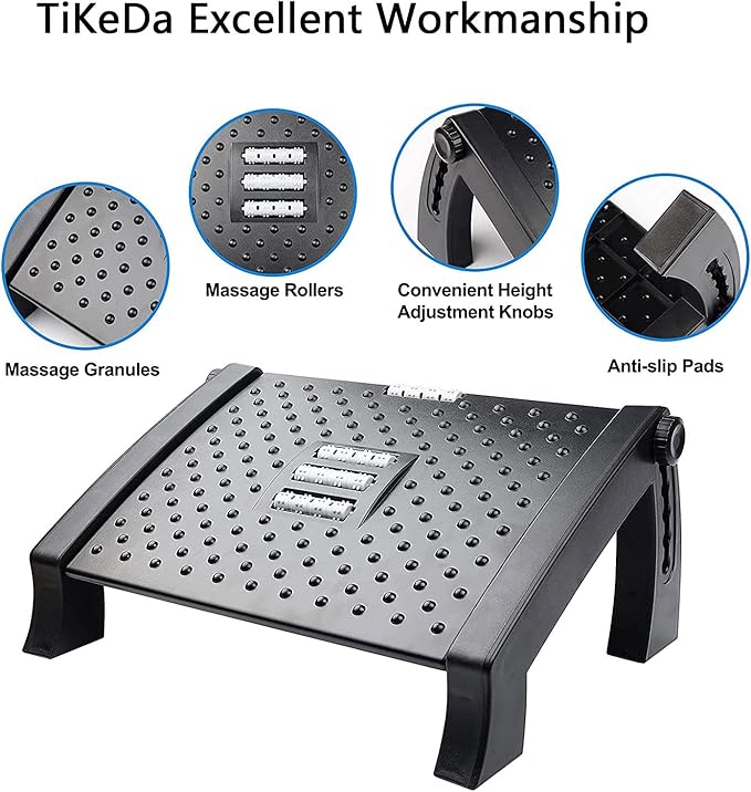 Foot Rest for Under Desk at Work Adjustable,Office Chair Foot Rest with Massage Surface and Roller,Pressure Relief for Comfort,6 Height Adjustable,Ergonomic Tilted Foot Stool for Home,Office