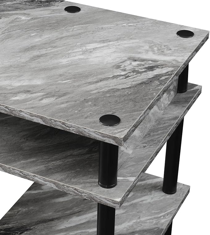 Convenience Concepts Designs2Go No Tools Desk Home Office Desk with Shelves, Corner Shelf Vanity Desk Computer Desk Nail Table for Nail Tech - 47.25" L x 15.75" W x 30" H, Gray Marble/Black