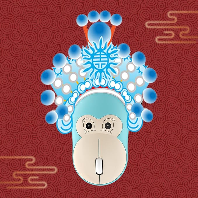 Lomiluskr Cute Monkey Wireless Mouse, Silent Mice, 2.4G Wireless Mice, Candy Colors, Kawaii Mouse for Girls and Kids (Light Blue Monkey)