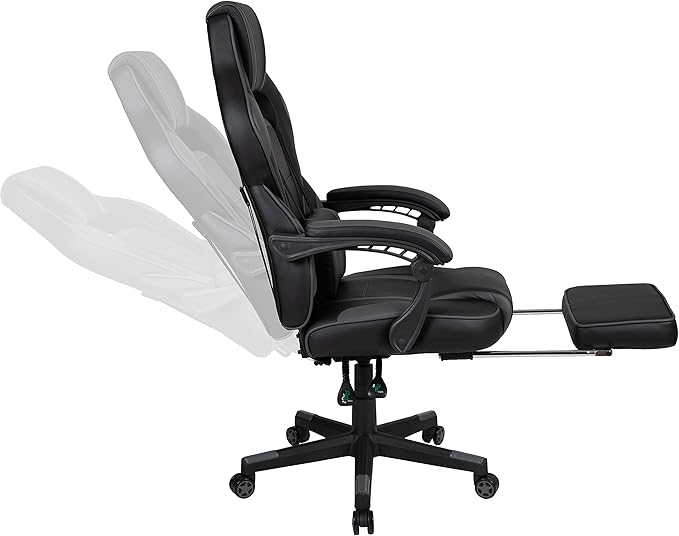 Flash Furniture Optis Black Gaming Desk with Cup Holder/Headphone Hook/Monitor Stand & Black Reclining Back/Arms Gaming Chair with Footrest