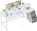 Mericonia Computer Desk 63 inch with Power Outlets & LED Lights, Gaming Desk with 3 Drawers for Home Office, Small Desk with Monitor Stand for Small Spaces, Study Writing Desk