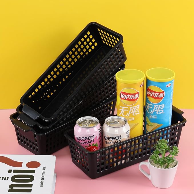 Anbers Black Narrow Storage Baskets for Multi-use, Small Plastic Organizer Baskets, 4 Pack