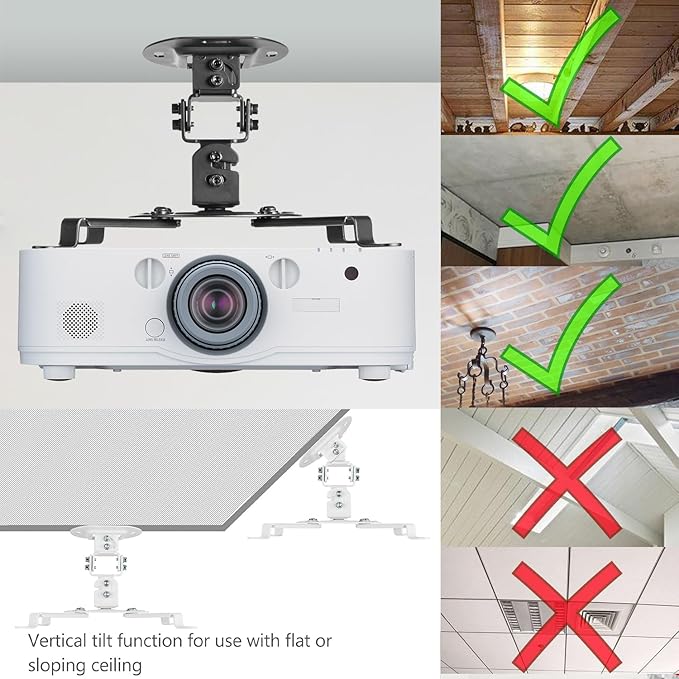 WALI Projector Ceiling Mount, Universal Low Profile Projector Mount with Retractable Arms and Multiple Adjustment Function (PM-002-W), White