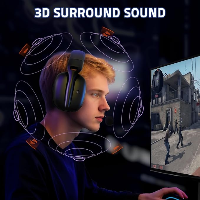 MAMBASNAKE × Attack Shark L80PRO Wireless Gaming Headset,Lightweight Over-Ear Headphones with Dual Mic, 2.4G/BT/Wired,Surround Sound,Low Latency,Noise Cancelling for PC,PS5,Laptop,Smartphone – Black