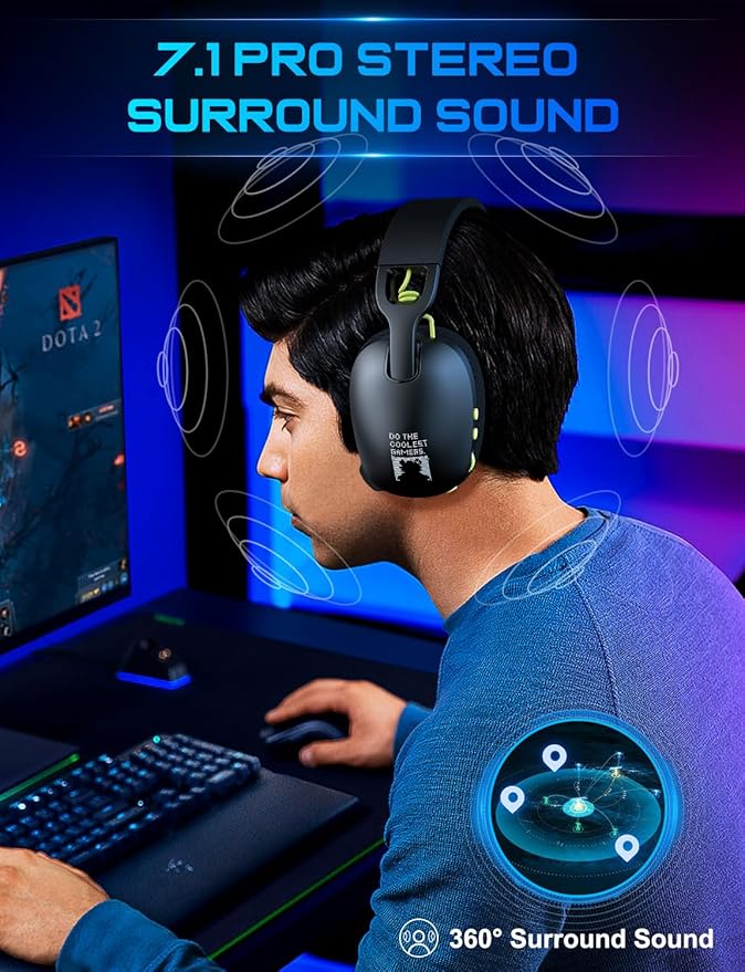 FEIYING Wireless Gaming Headset, Wireless Bluetooth Gaming Headphones, 2.4GHz USB Wired Built in Mic, Bluetooth 5.3 Gaming Headset Compatible with PS5, PS4, Switch, PC, Mac