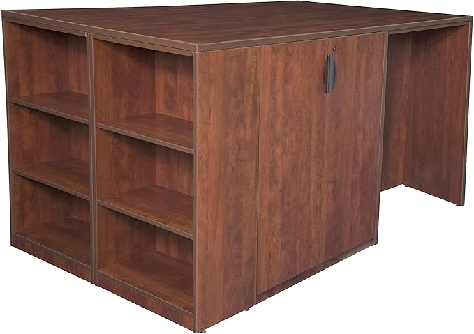 Regency Legacy Stand Up Storage Cabinet/ 3 Desk Quad with Bookcase End- Cherry