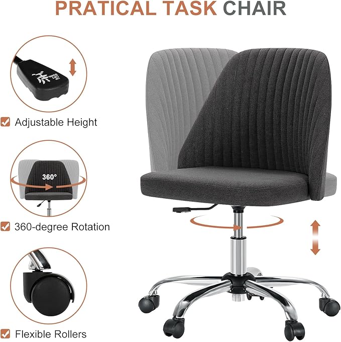 DUMOS Armless Wide Seat Rolling Desk Chair – Graphite