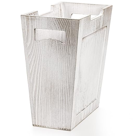 TOPZEA Wood Trash Can, Farmhouse Wastebasket with Handle Rustic Wooden Waste Basket Rectangular Small Decorative Garbage Container Trash Bin for Bathroom, Kitchen, Bedroom, Office, Living Room Decor
