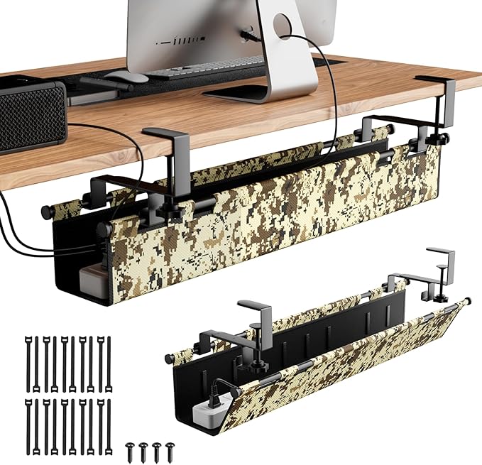 Under Desk Cable Management,No-Drill Standing Desk Cable Organizer with 2 Mounting Options - Clamp Or Screw Mounting,Upgraded Wider & Thickened Cord Holder for Home Office,38.6" L x 6" W
