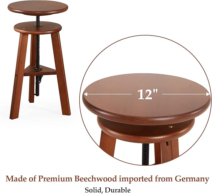 VISWIN Adjustable Drafting Stool, Beech Wood, Artist Stool Chair, Supports Up to 176 Lbs, for Artists, Studio, Home Use, Office, Kitchen, Walnut