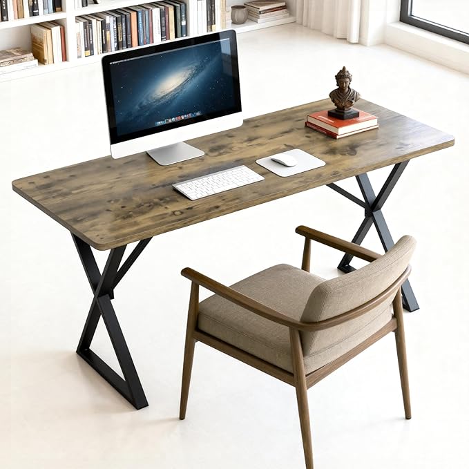SMILHELTD Heavy Duty Office Desk Industrial Grade Computer Desk with 1" Thick Desktop & 1 mm Reinforced Metal Frame Sturdy Workstation for Home Office Gaming Dorm 47.2" W x 23.7" D x 29" H