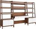 Modway 3-Piece Home Office Desk and Bookshelf Display Case in Walnut White