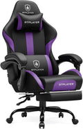 GTPLAYER Gaming Chair with Foot Rest & Pocket Spring Cushion, Ergonomic High Back Computer Chair with Headrest & 360°-Swivel Seat for Home Office Desk, PU Leather, Purple