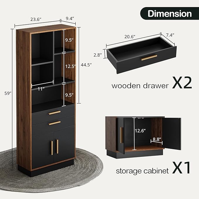 ModernMate Furniture Sets, 63" Standing Desk with 59" Bookshelf and 2 Drawer lateral File Cabinet, Home Office Furniture Set, Black Walnut