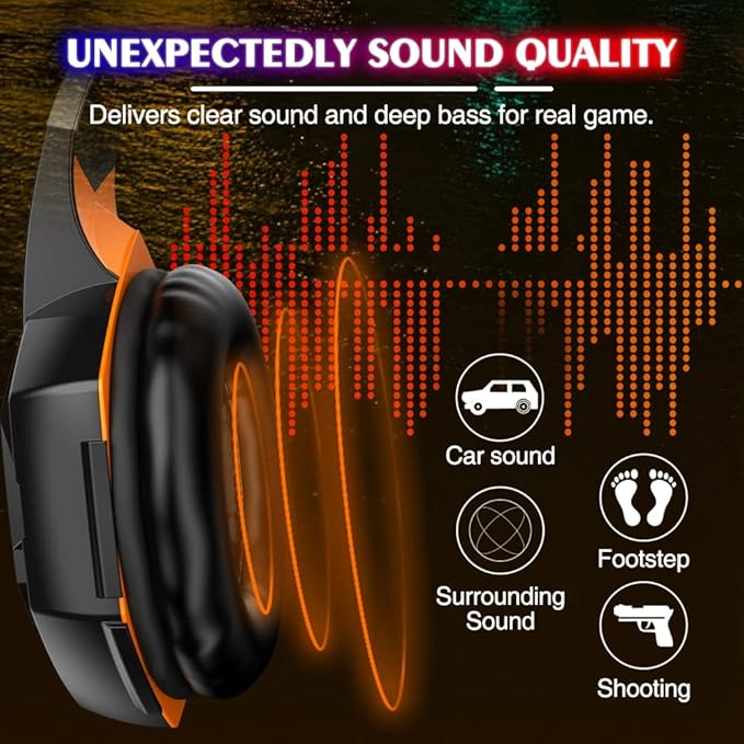 VersionTECH. G2000 Gaming Headset, Bass Surround Gaming Headphones with Noise Cancelling Mic, LED Lights, Soft Memory Earmuffs for PS5/ PS4/ Xbox One Controller/Laptop/PC/Mac/Nintendo NES Games-Yellow