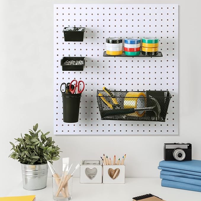 Sieral 30 Pcs Pegboard Organizer Accessories Kit Includes Peg Board Shelving Storage Basket Organizer Bins Hooks Loops Cup with Cup Holder for Garage Room Wall Attachments Tools(Black)
