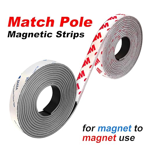 CHUNNIAO AB Matached Magnetic Tape Strips with Adhesive 3/5"(2 Rolls,Each 6 Feet),Thickness 80mil for Display Banner Stand&Window Screen Replacement