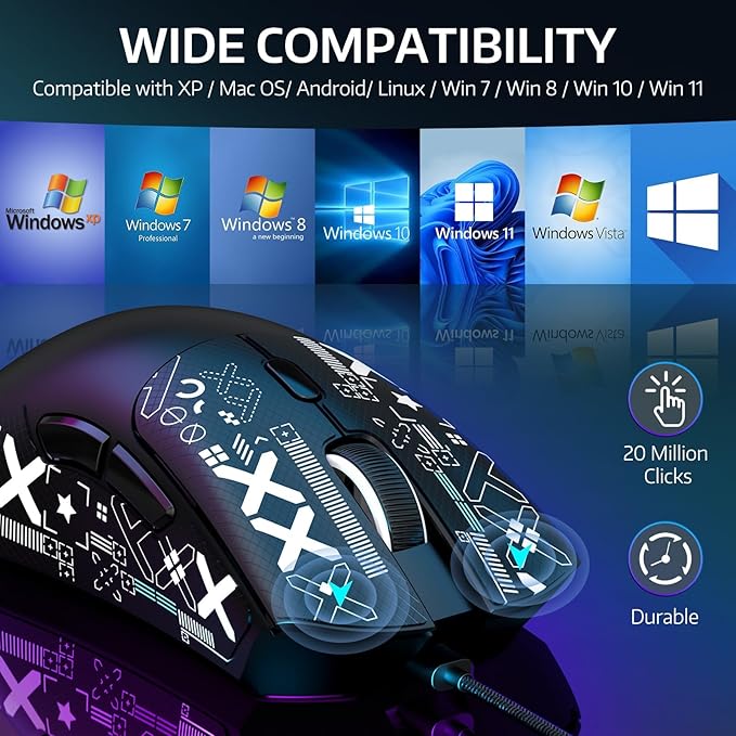 ATTACK SHARK R1 Wireless Gaming Mouse,Tri-Mode Connection (2.4G/Wired/BT5.2),55g Lightweight,18K DPI Optical Sensor,HUYU 20 Million Key Life,Ergonomic Design,for PC/Laptop/Win/Mac(Black+Sticker)