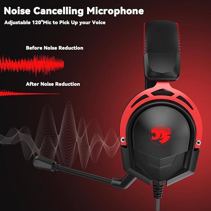IMYB A88 Gaming Headset with Mic for Ps5, Pc, Xbox One Series X/s, Ps4, Switch, Stereo Wired Noise Cancelling Headphones with Microphone for Computer, Laptop, Mac, Nintendo, Games (Red)