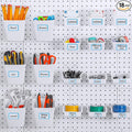 Uiifan 18 Set Pegboard Bins Kit Plastic Pegboard Cups with Metal Hooks Wall Containers Organizer Accessories with Label Stickers for DIY Tools Craft Office Workshop Garage Storage(White)